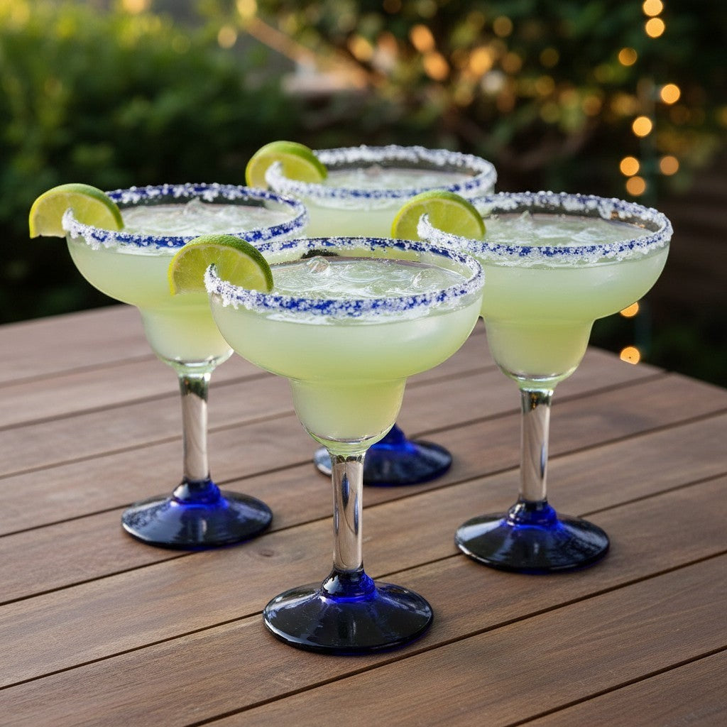 Hand-Blown Mexican Margarita Glass | Classic Cobalt Rim