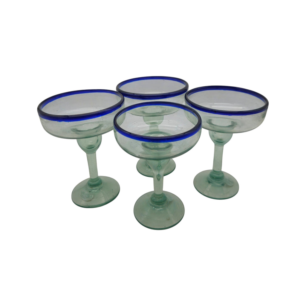 Hand-Blown Mexican Margarita Glass | Classic Cobalt Rim