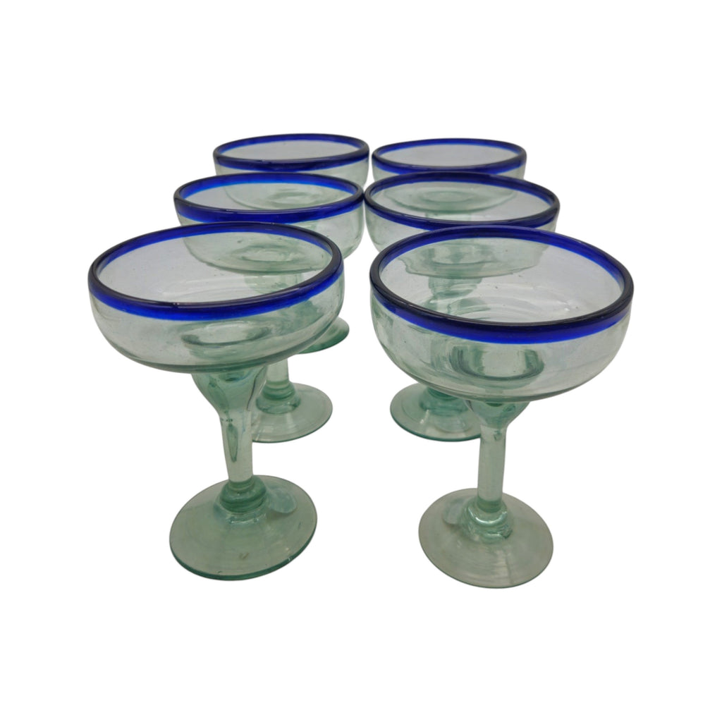 Hand-Blown Mexican Margarita Glass | Classic Cobalt Rim