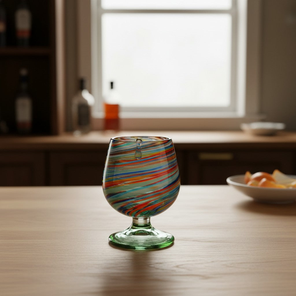 Hand-Blown Mexican Shot Glass | Confetti Swirl Cognac Design