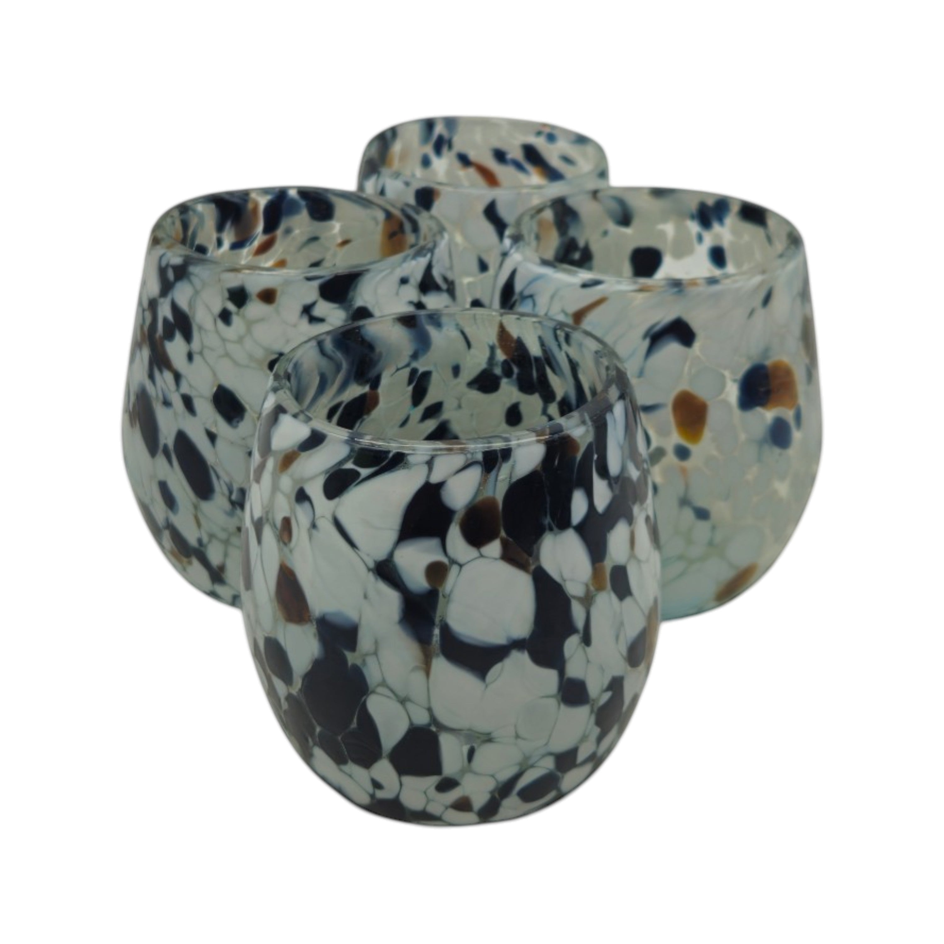 Hand-Blown Mexican Stemless Wine Glass | Blue Mocha Speckle Design