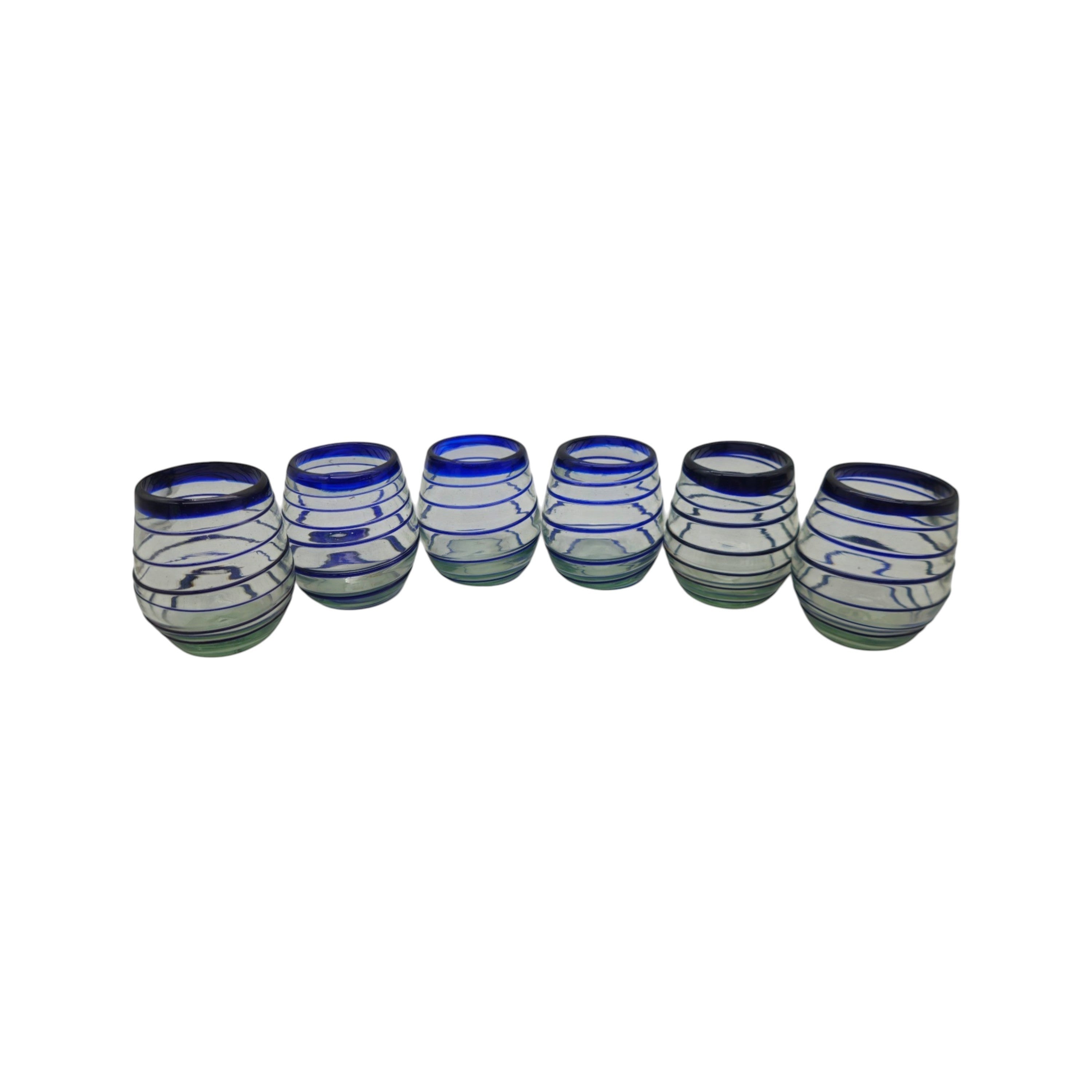 Hand-Blown Mexican Stemless Wine Glass | Cobalt Blue Spiral Design