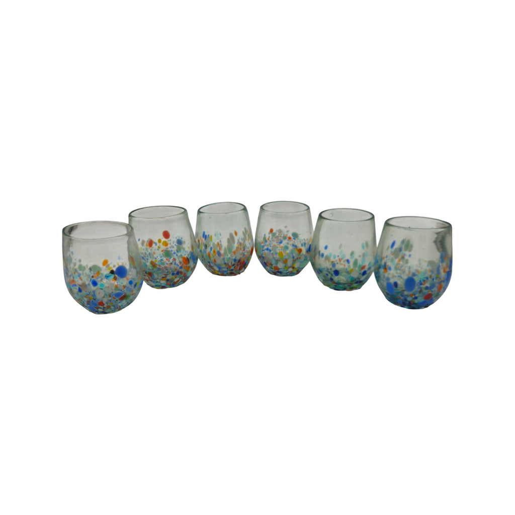 Hand-Blown Mexican Stemless Wine Glass | Confetti & Clear Design