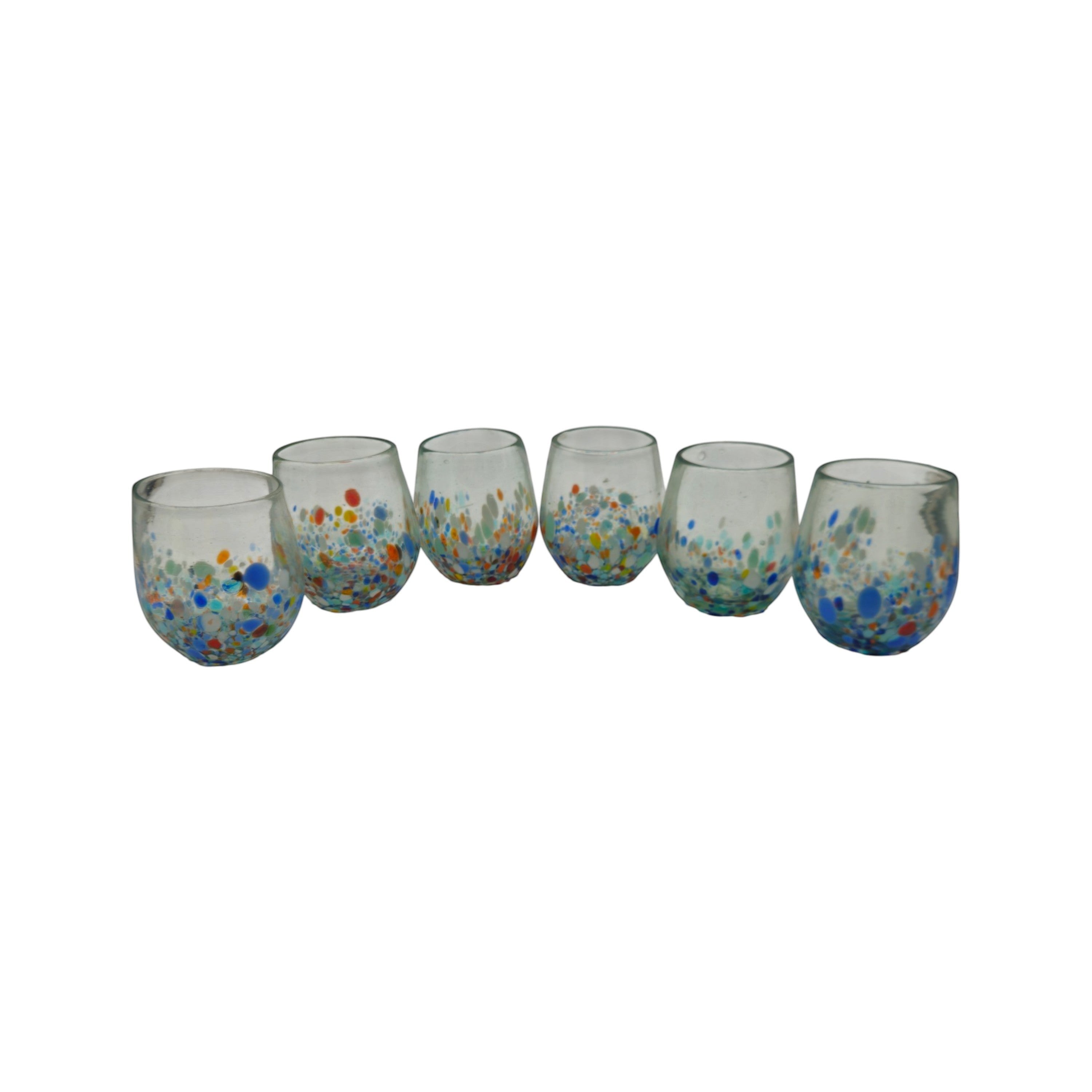 Hand-Blown Mexican Stemless Wine Glass | Confetti & Clear Design