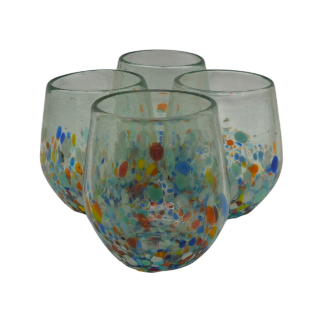 Hand-Blown Mexican Stemless Wine Glass | Confetti & Clear Design