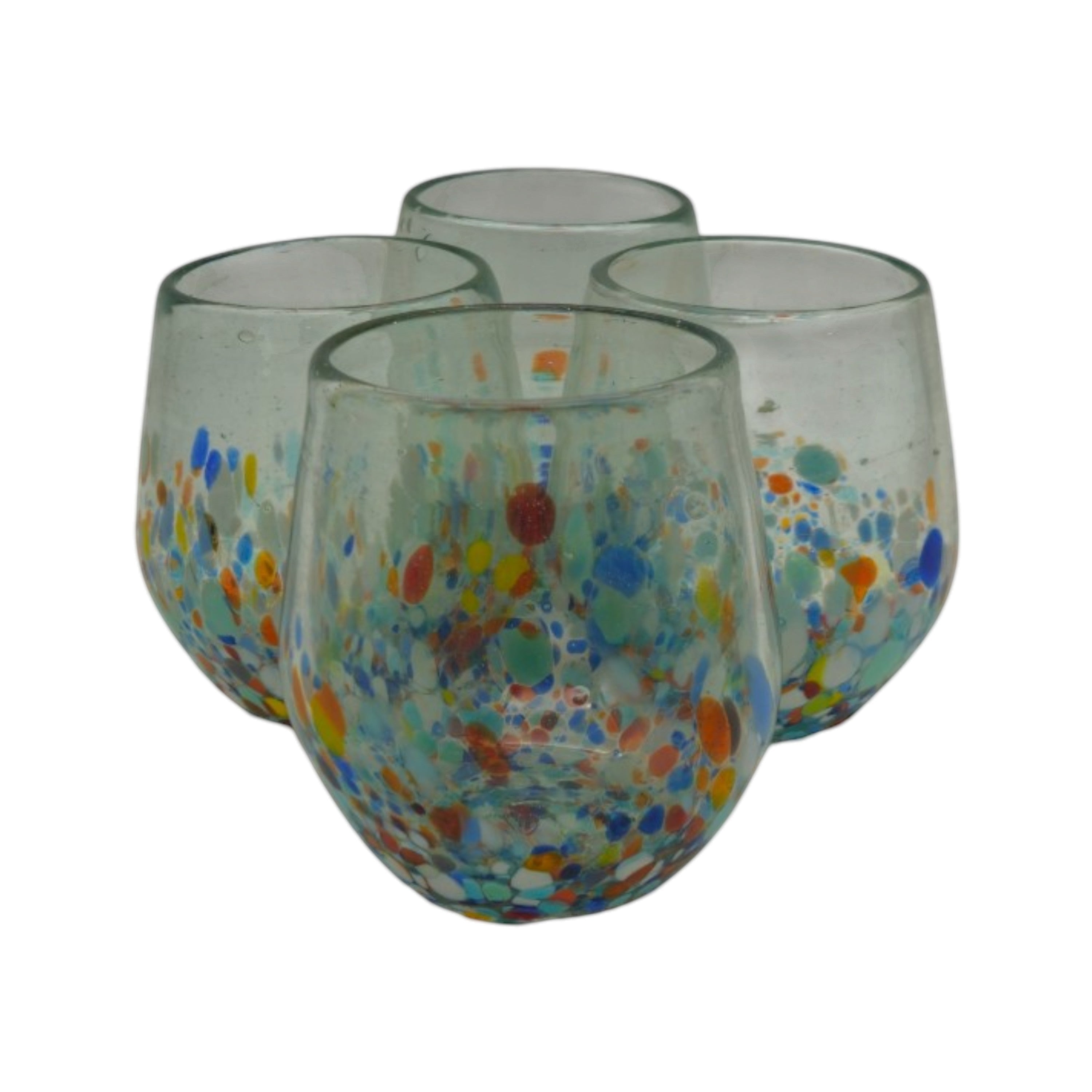 Hand-Blown Mexican Stemless Wine Glass | Confetti & Clear Design