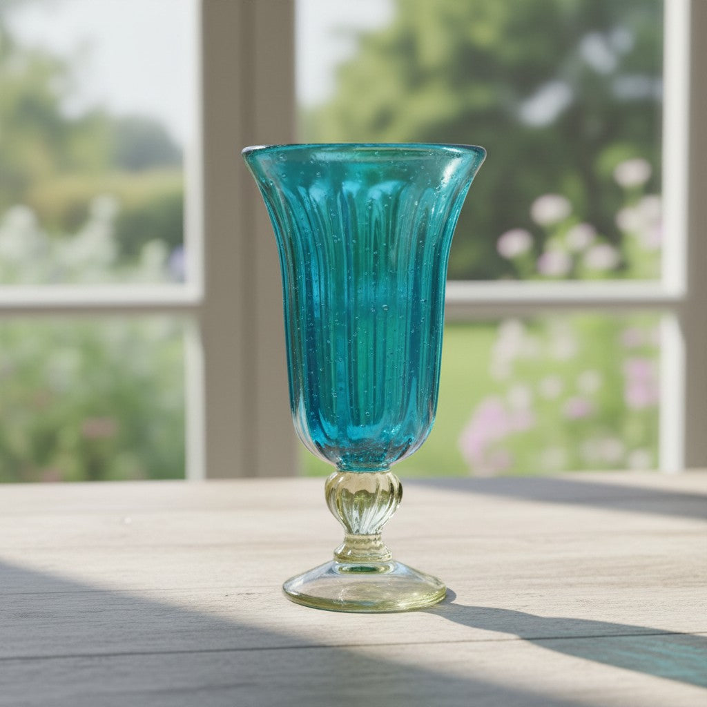 Hand-Blown Mexican Sundae Glass | Aqua Teal Fluted Design