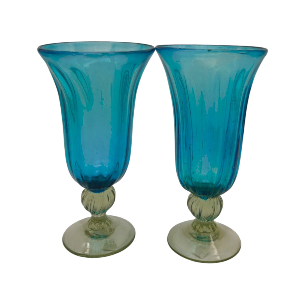 Hand-Blown Mexican Sundae Glass | Aqua Teal Fluted Design