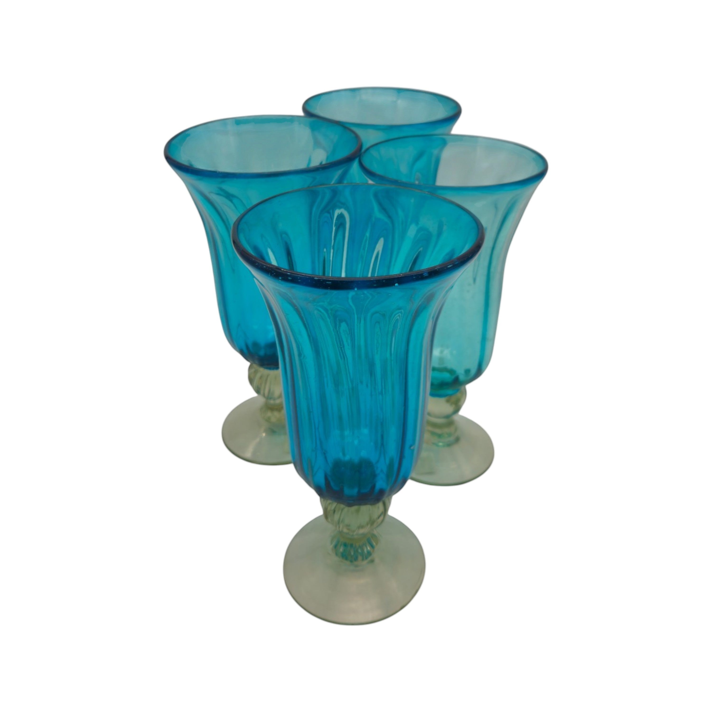 Hand-Blown Mexican Sundae Glass | Aqua Teal Fluted Design