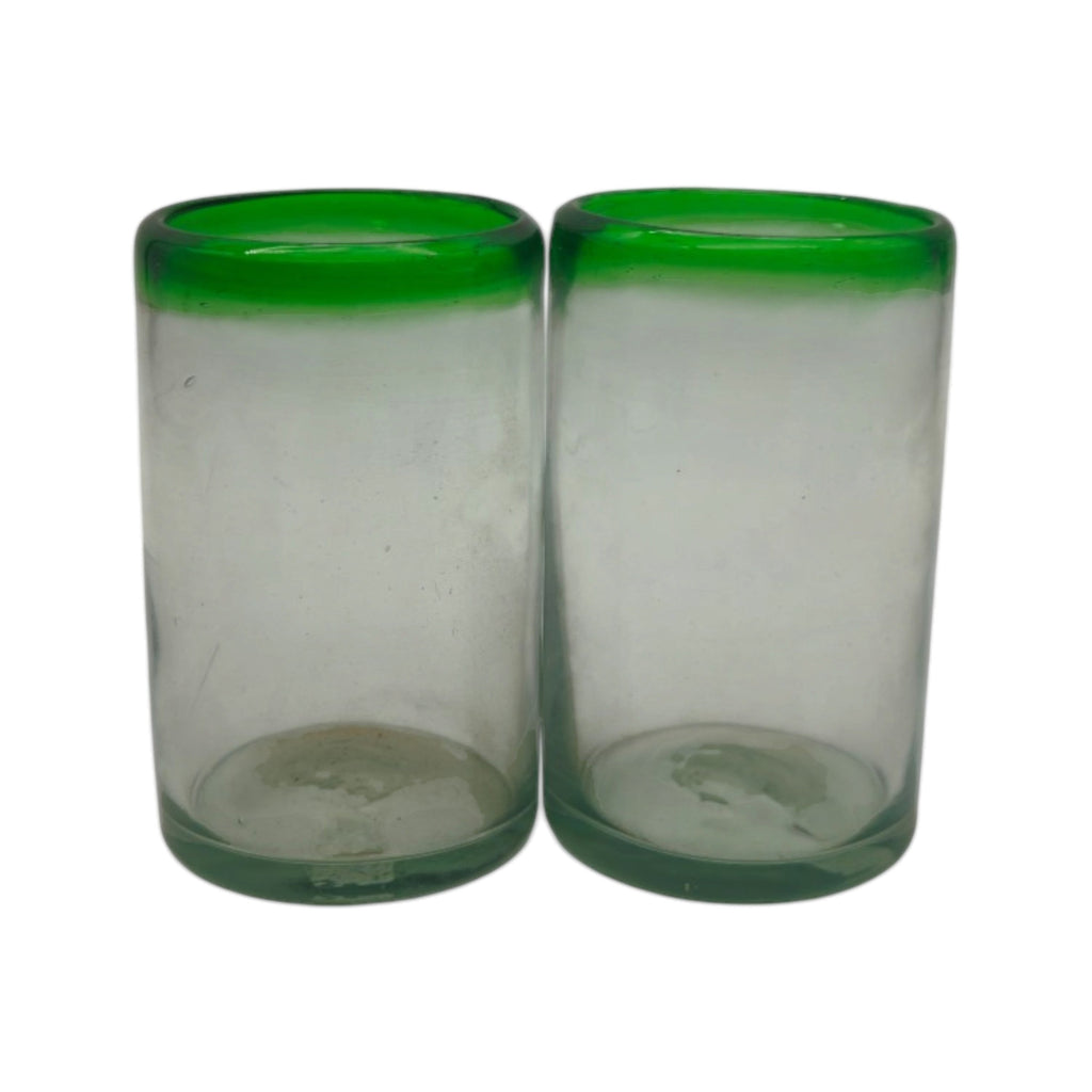 Hand-Blown Mexican Tumbler Glass | Emerald Green Rim