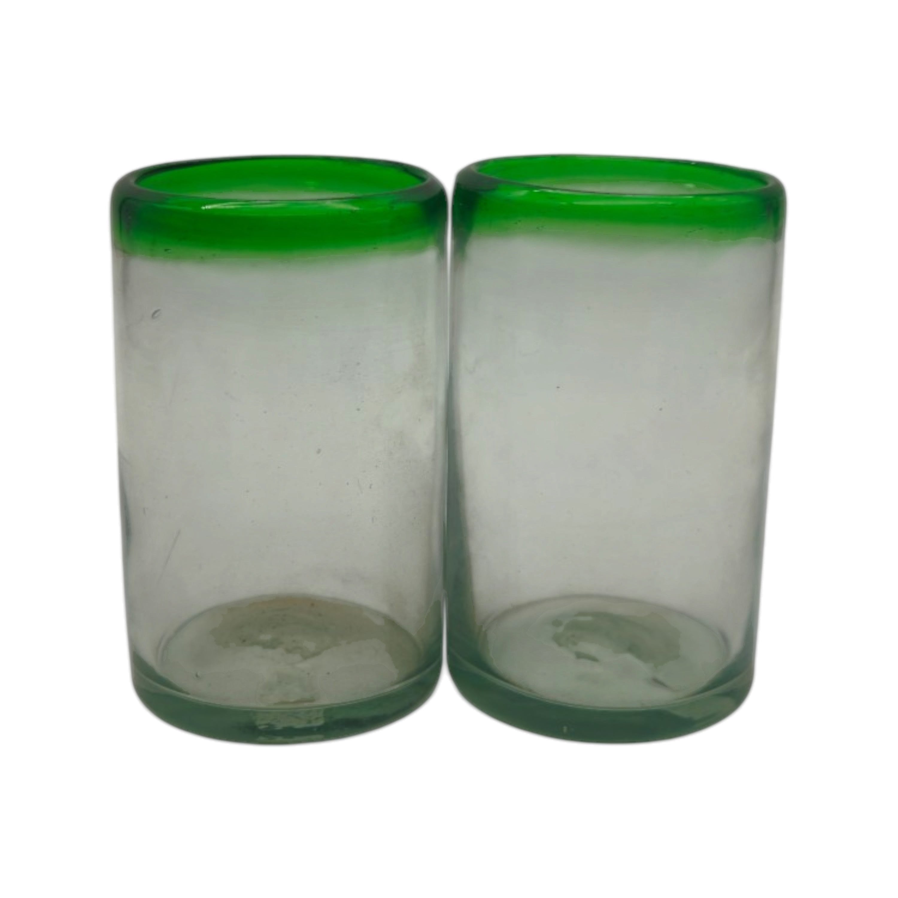 Hand-Blown Mexican Tumbler Glass | Emerald Green Rim