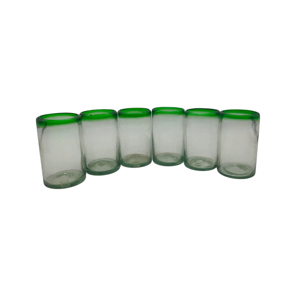Hand-Blown Mexican Tumbler Glass | Emerald Green Rim