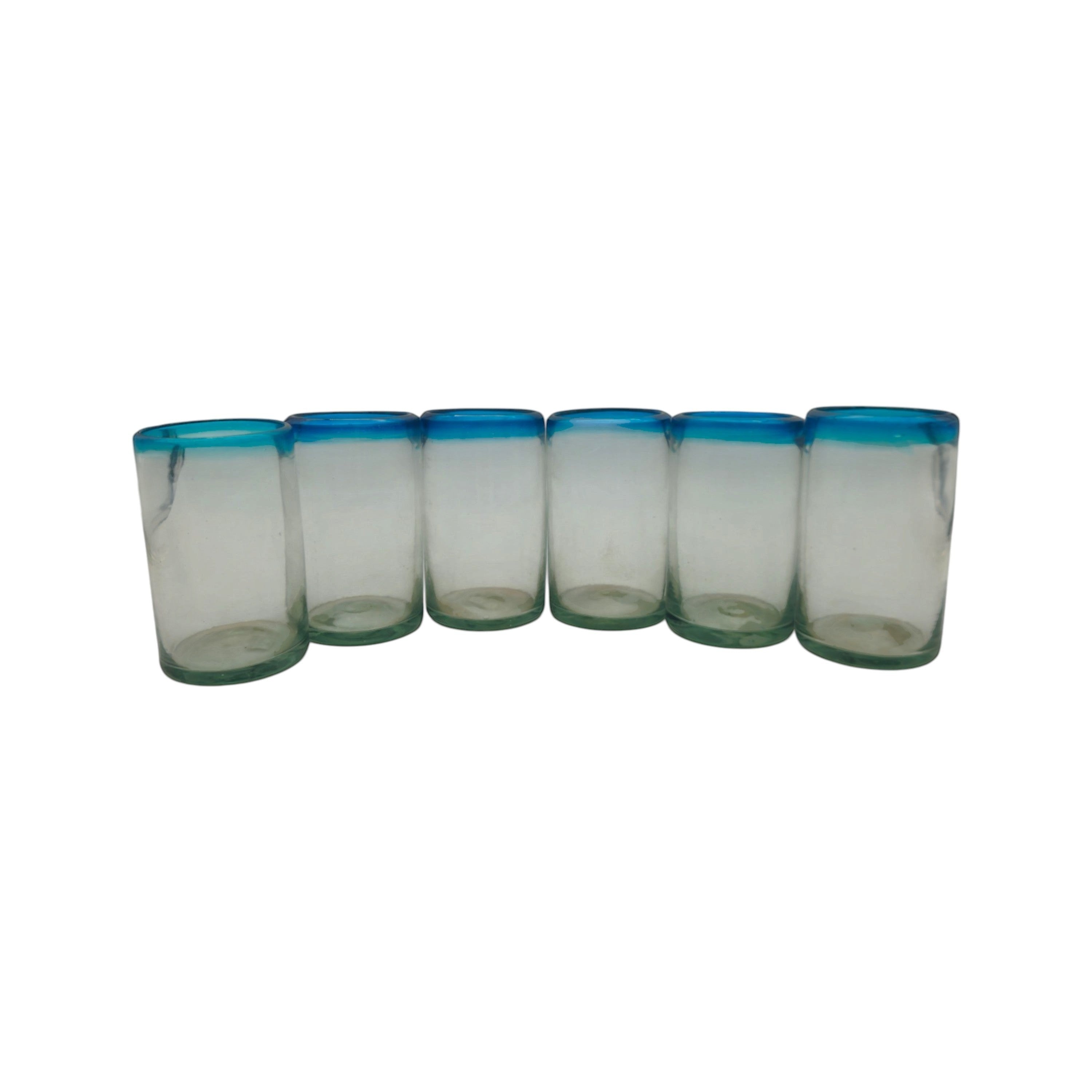 Hand-Blown Mexican Tumbler Glass | Teal Rim Design
