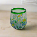 Hand-Blown Stemless Wine Glass | Mexican Confetti with Green Rim
