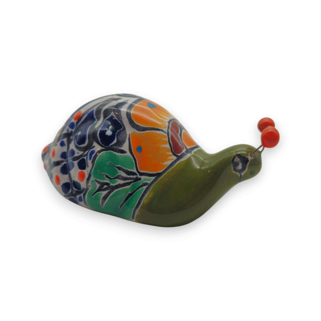 Mini Talavera Snail Figurine | Hand-Painted Mexican Ceramic