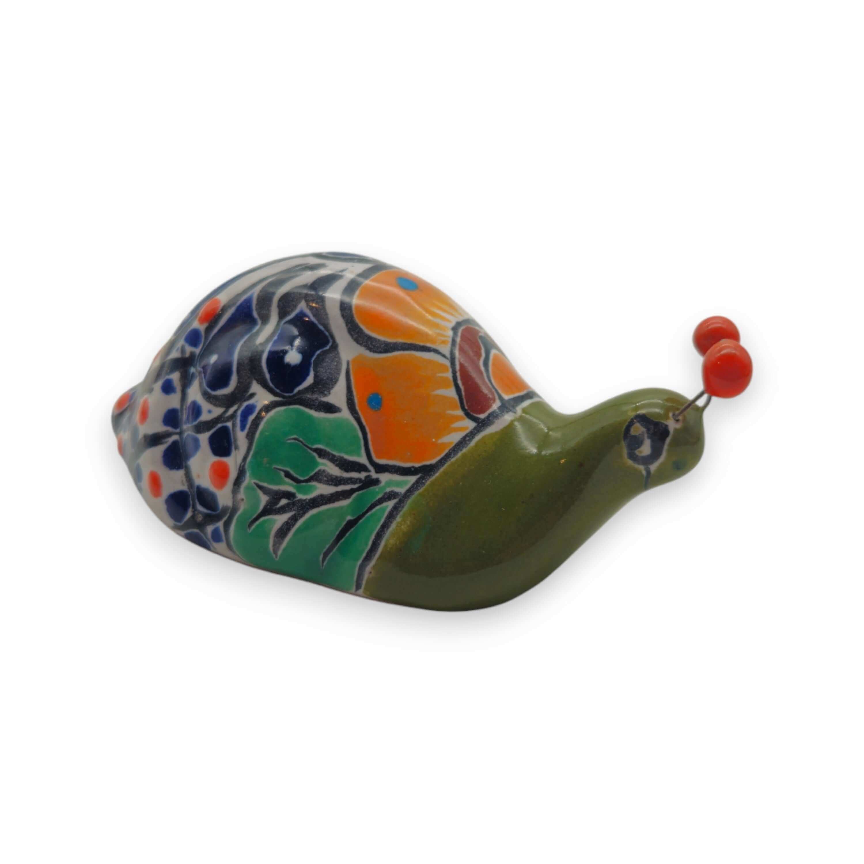 Mini Talavera Snail Figurine | Hand-Painted Mexican Ceramic