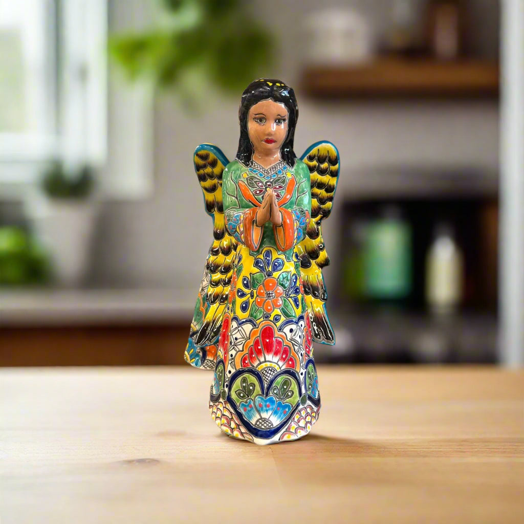 Talavera Angel Statue | Hand-Painted Mexican Ceramic Figurine