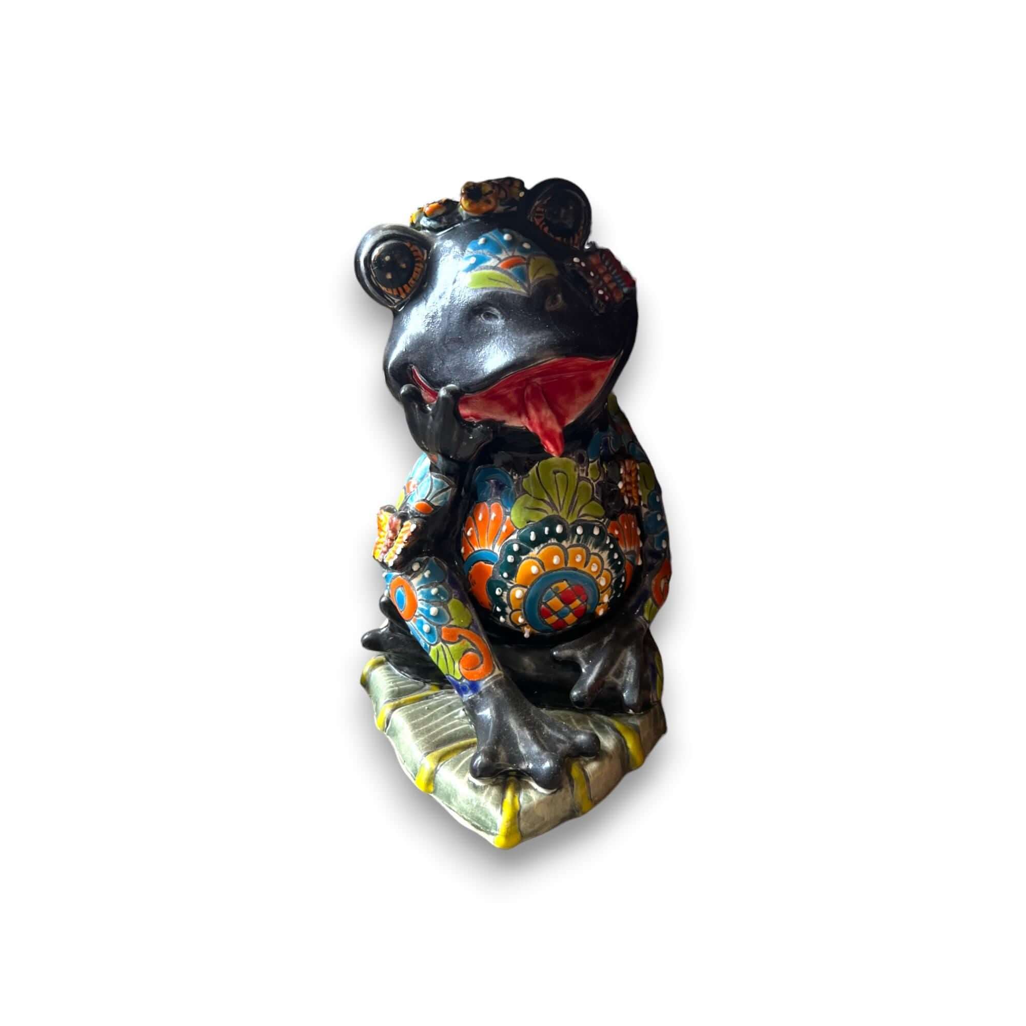 Hand-Painted Talavera Frog Statue | Mexican Ceramic Animal Decor