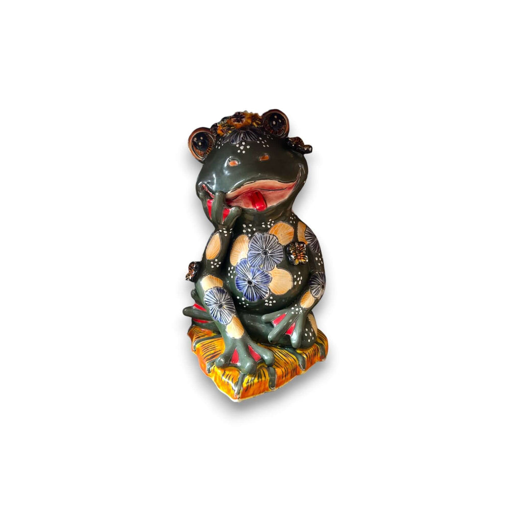 Hand-Painted Talavera Frog Statue | Mexican Ceramic Animal Decor
