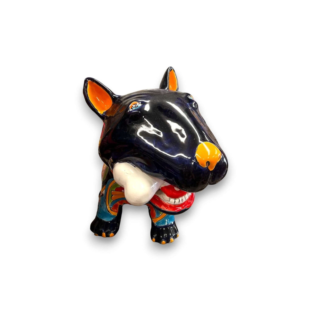 Talavera Bull Terrier Decor | Hand-painted Ceramic Dog with Bone