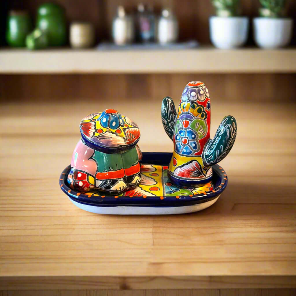 Talavera Salt and Pepper Shakers | Cactus & Panchito Design