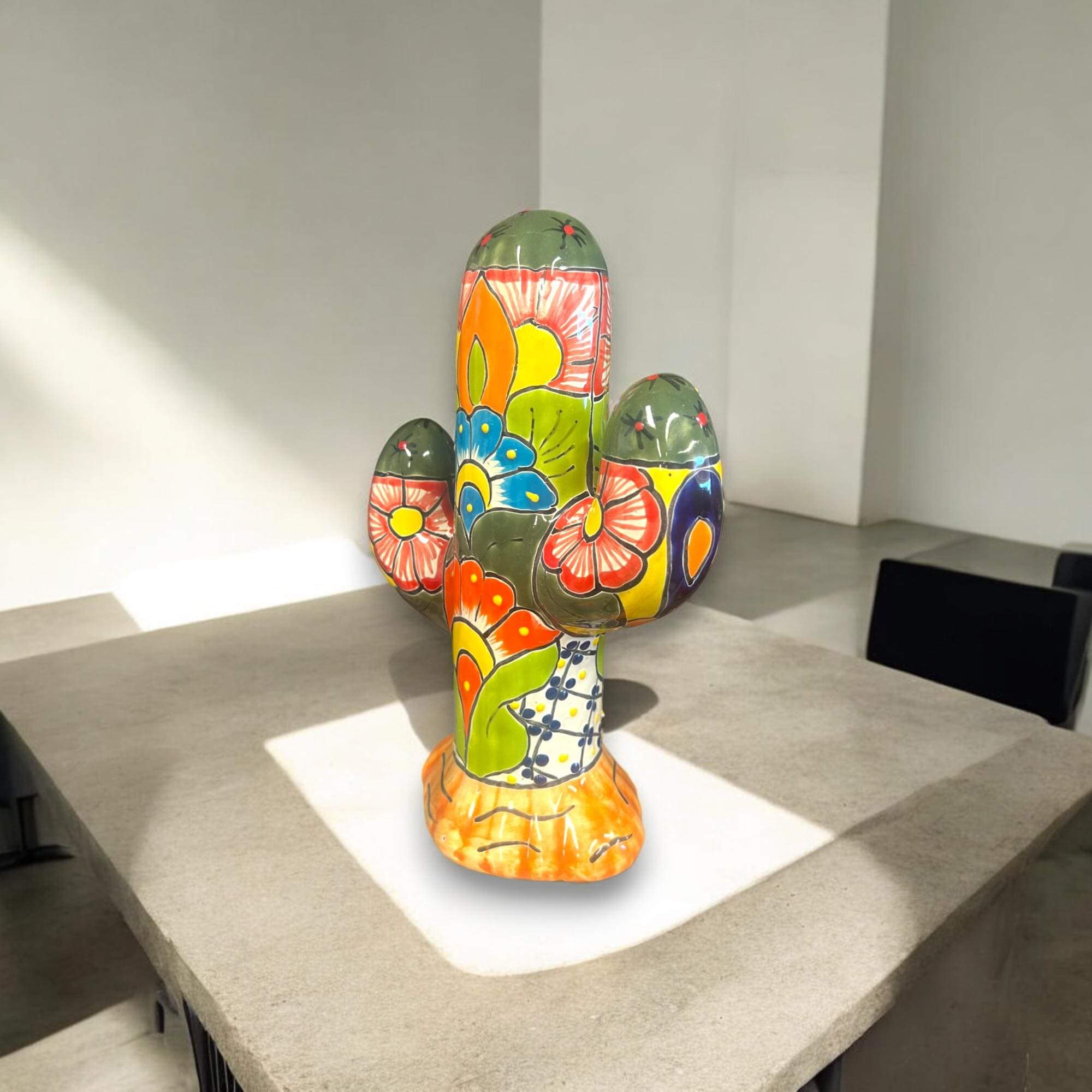 Colorful Talavera Cactus Sculpture | Mexican Ceramic Decor