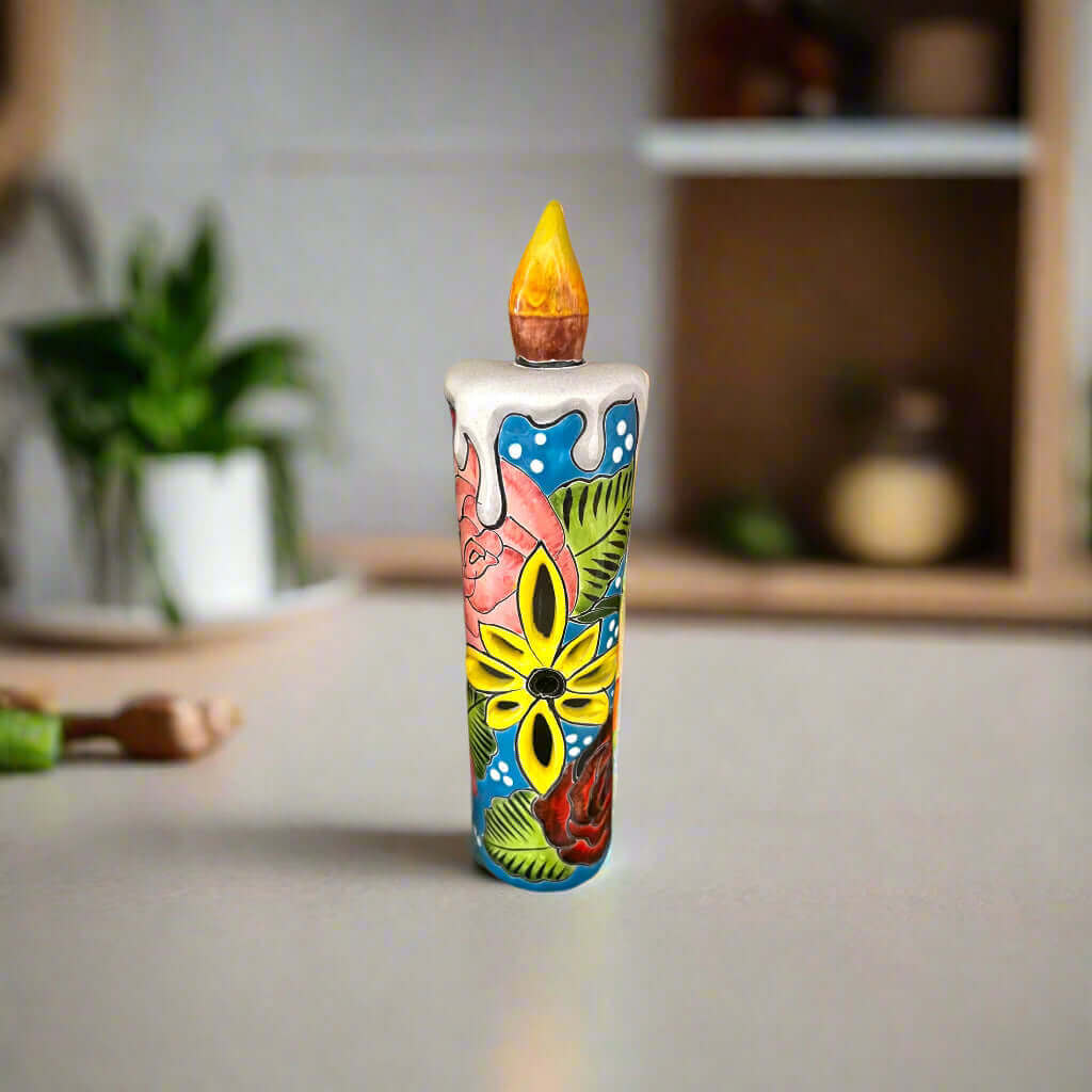 Talavera Candle Figurine | Hand-Painted Decorative Mexican Ceramic Art