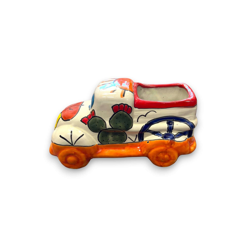 Hand-Painted Talavera Car Planter | Colorful Ceramic Car Statue