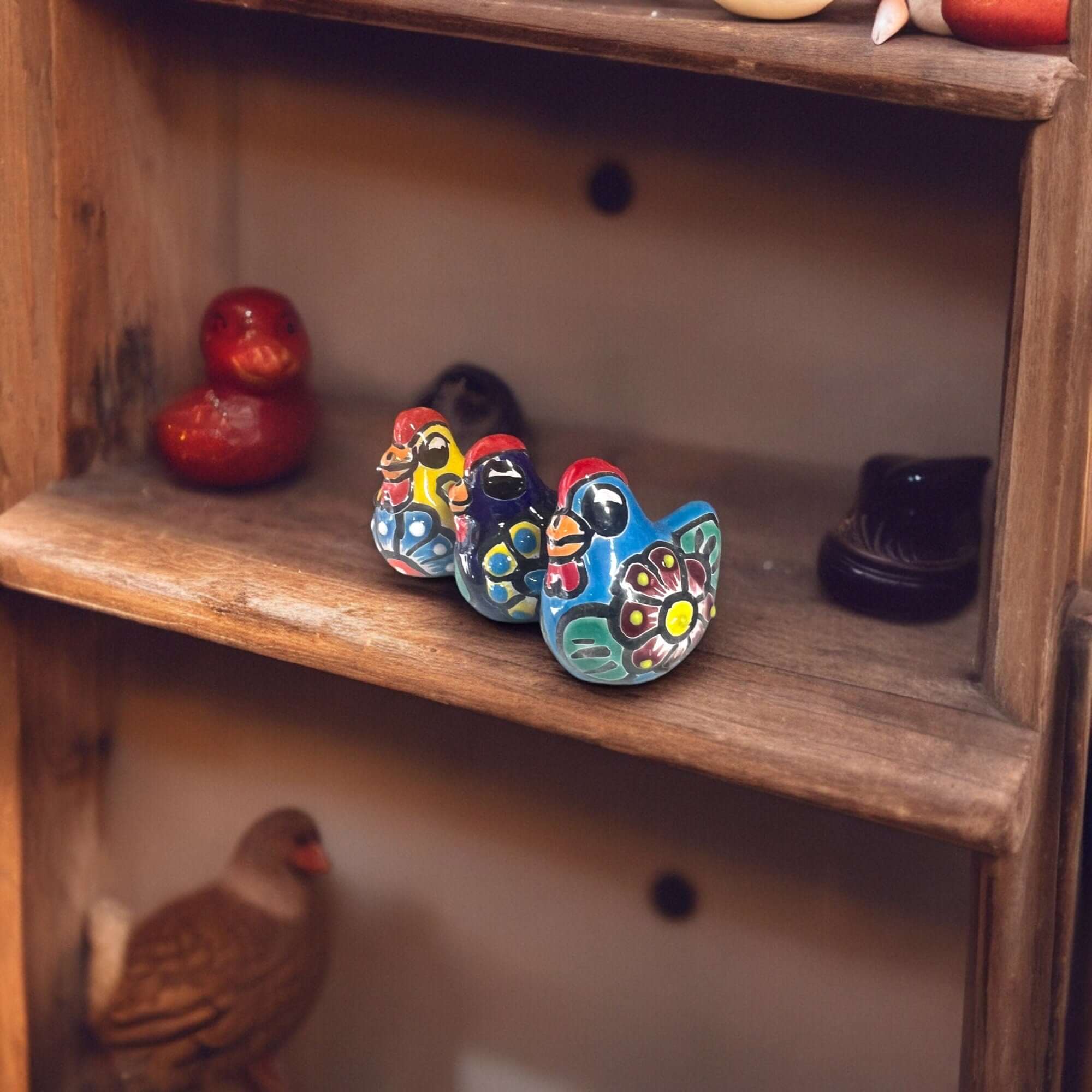 Set of 2 Talavera Chicken Figurines | Mexican Ceramic Chickens