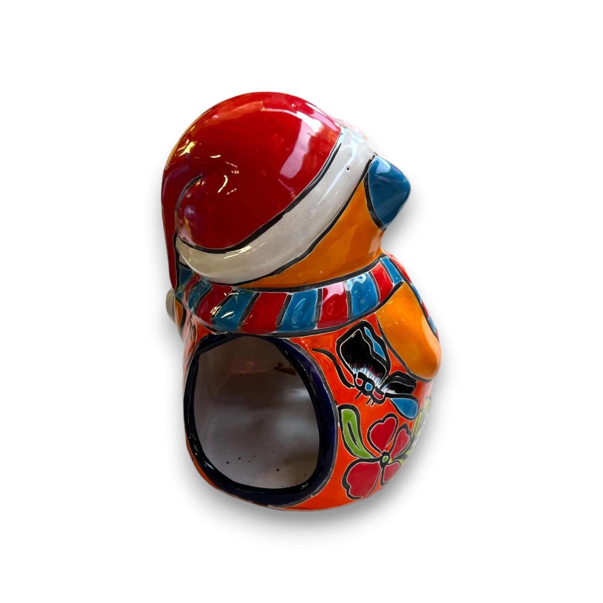 Hand-Painted Talavera Teddy Bear Statue | Festive Christmas Decor