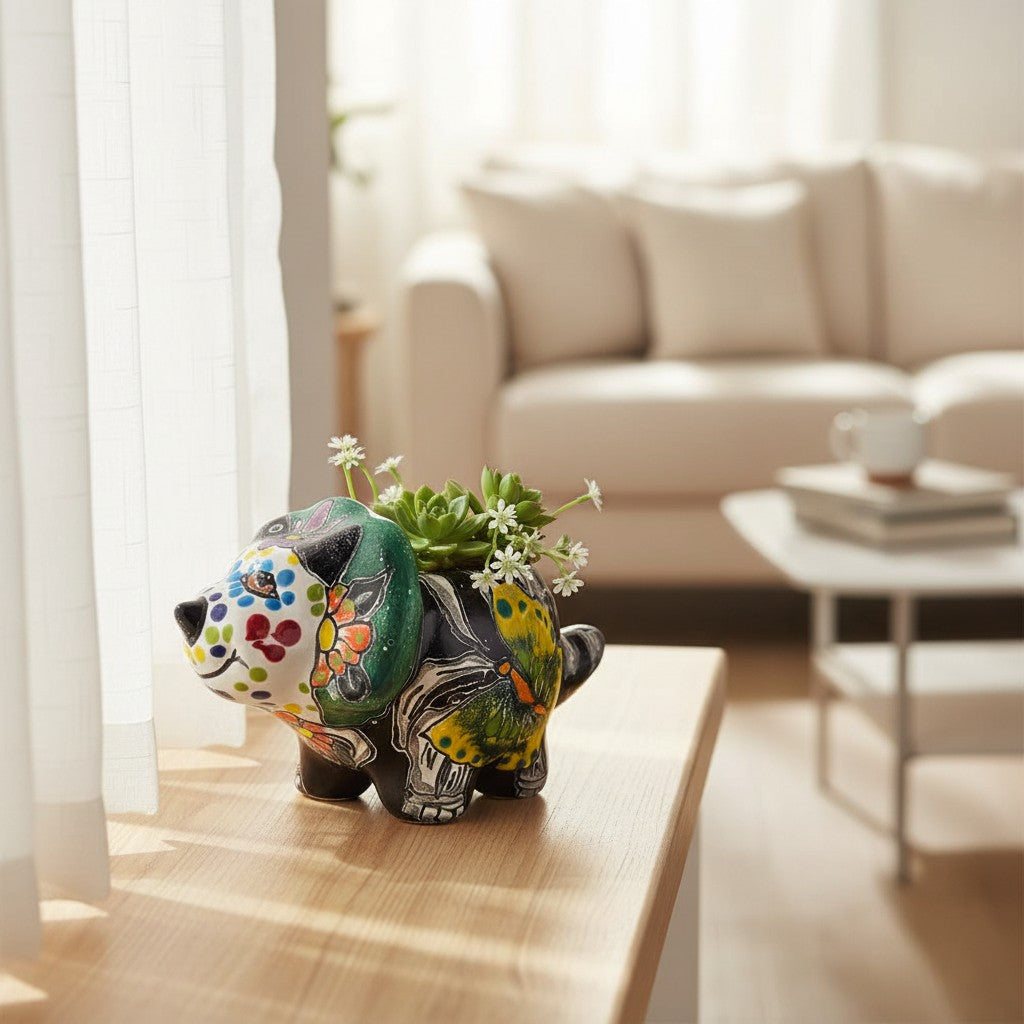 Talavera Triceratops Planter | Day of the Dead Dinosaur