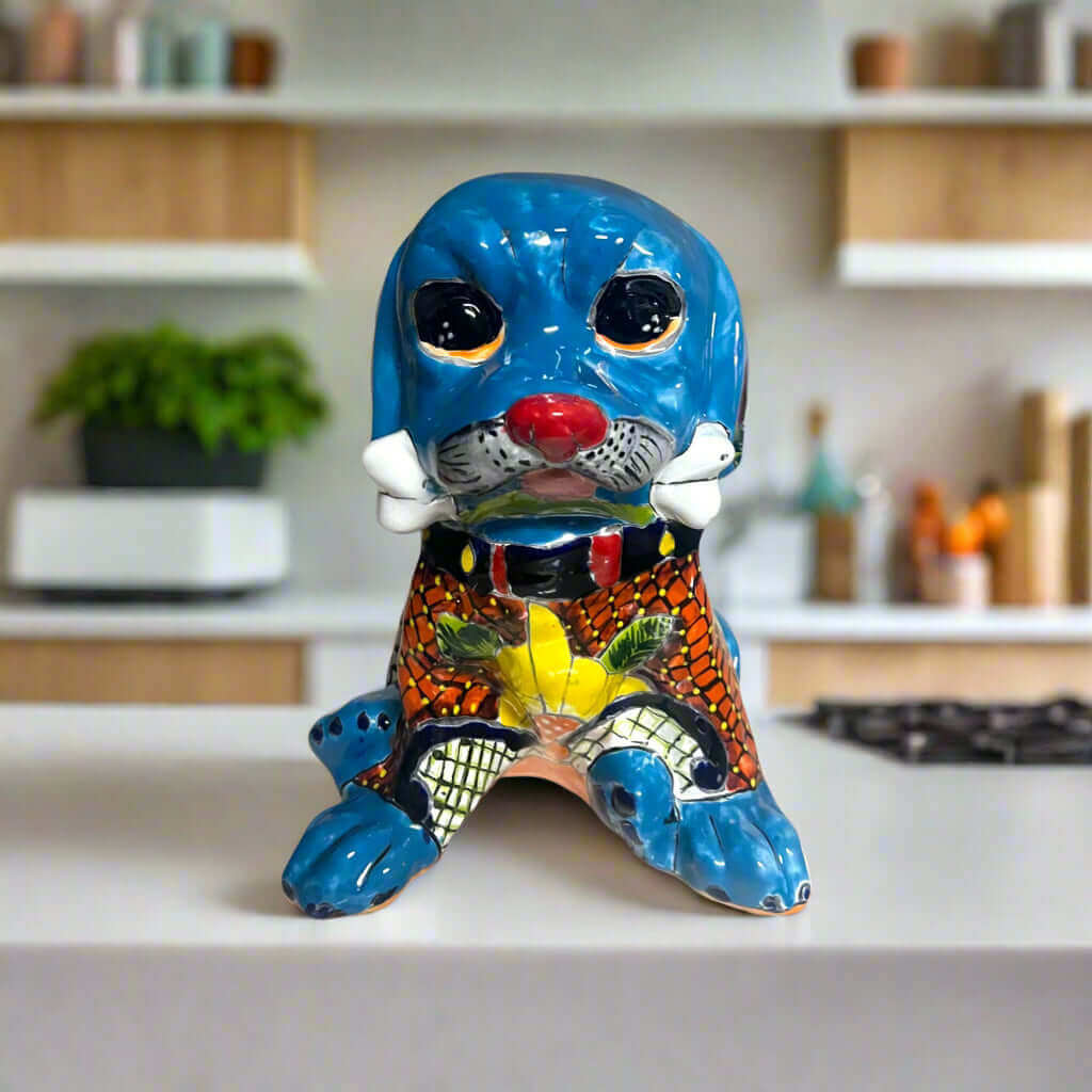 Talavera Dog Statue | Colorful Hand-Painted Mexican Puppy Decor