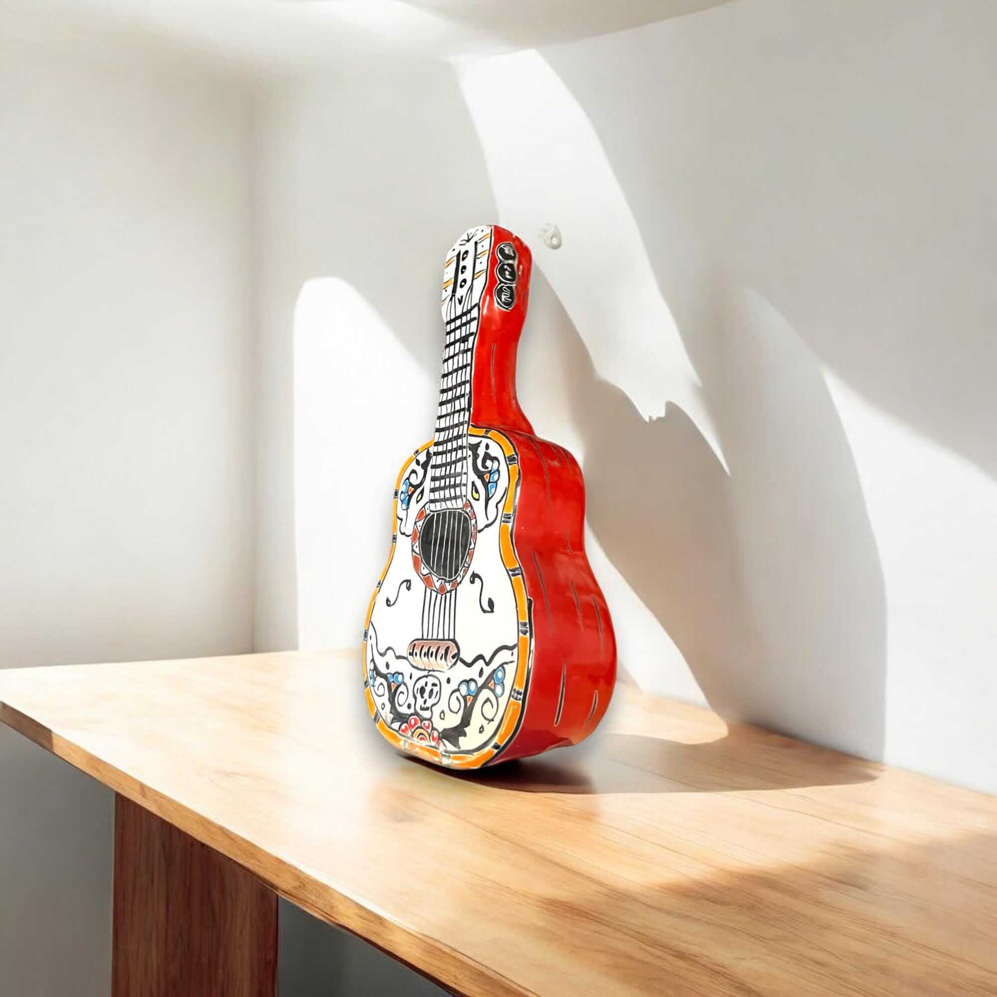 Talavera Guitar Statue | Hand-Painted Mexican Folk Art Decor