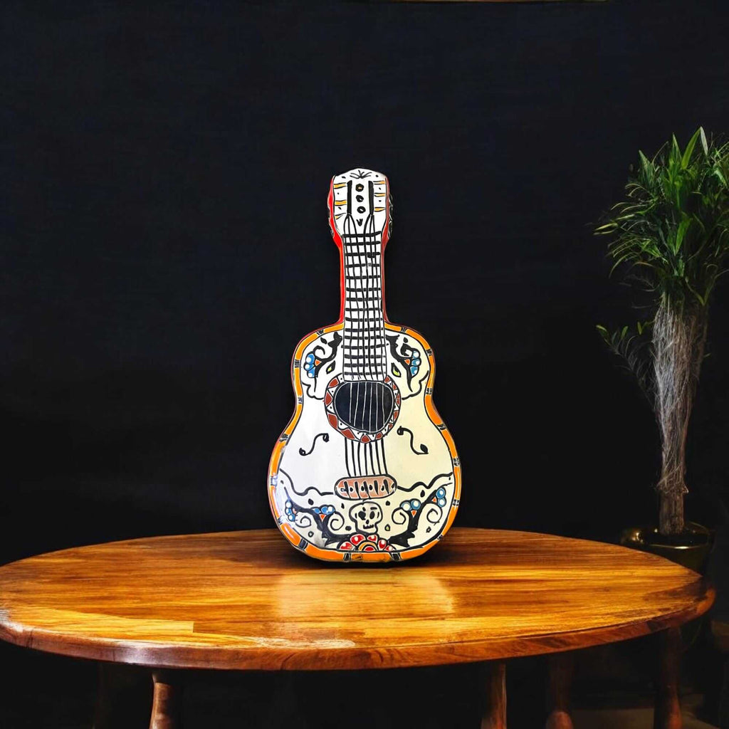 Talavera Guitar Statue | Hand-Painted Mexican Folk Art Decor