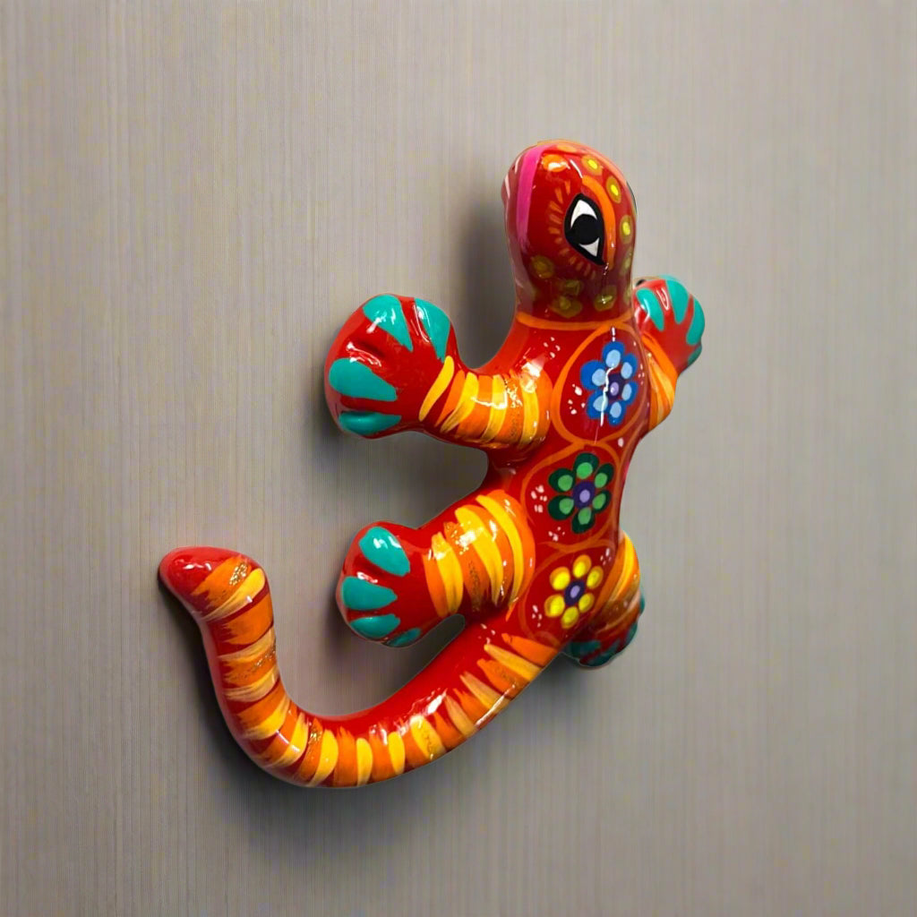 Talavera Lizard Figurine | Colorful Guerrero Wall Art