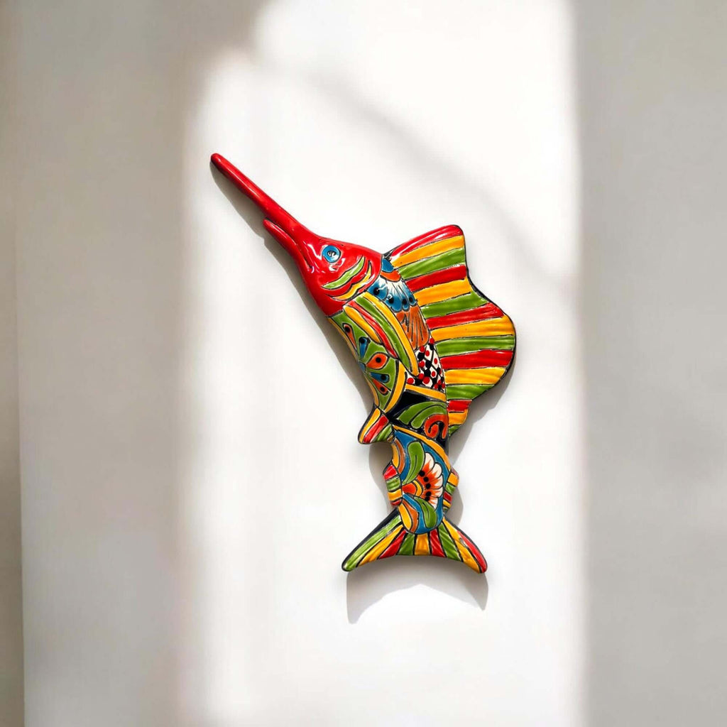 Hand-Painted Talavera Marlin Wall Art | Sailfish Mexican Decor