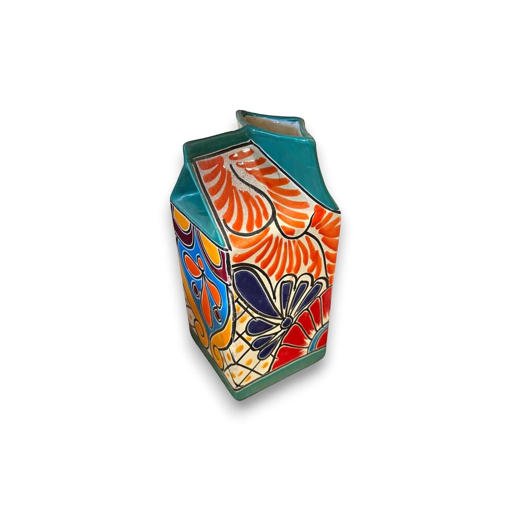 Talavera Hand-Painted Milk Carton | Colorful Mexican Container