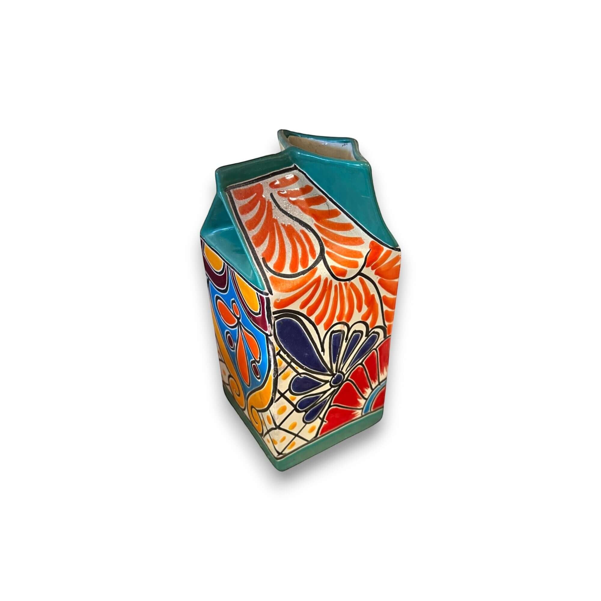 Talavera Hand-Painted Milk Carton | Colorful Mexican Container