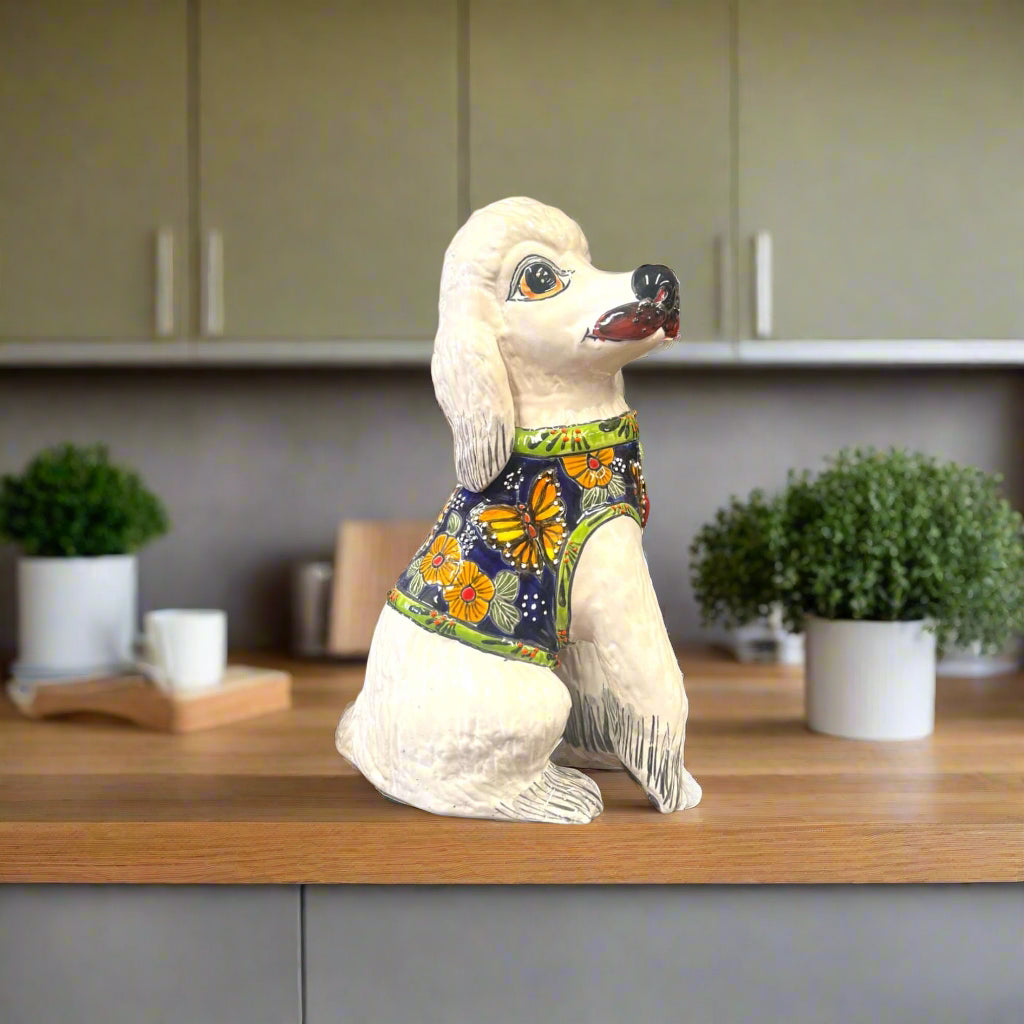 Talavera Poodle Statue | Hand-Painted Mexican Dog Decor