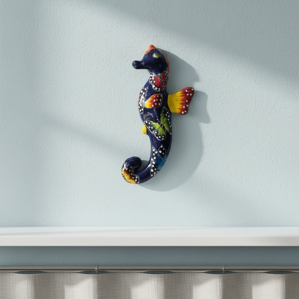 Talavera Seahorse Figurine | Hand-Painted Wall Art