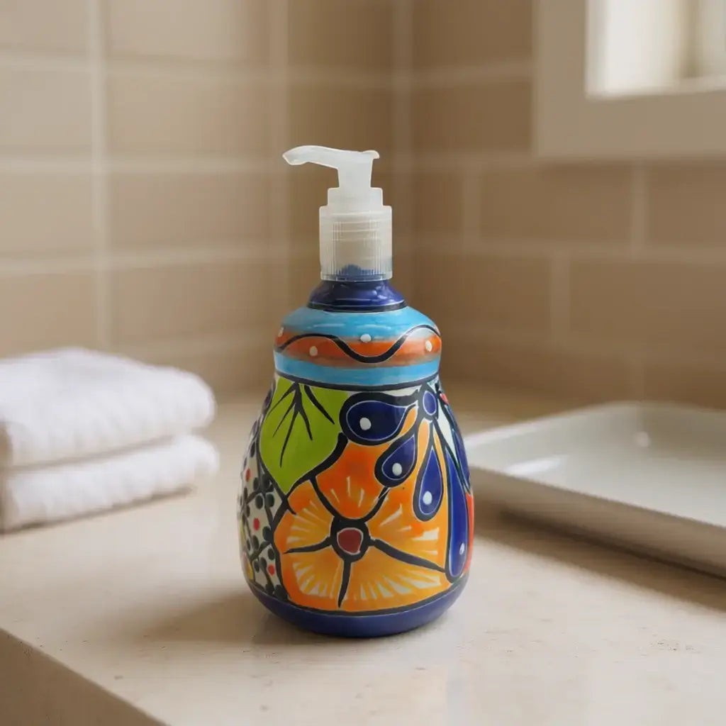 Talavera Soap Dispenser | Hand-Painted Mexican Ceramic Bathroom Decor