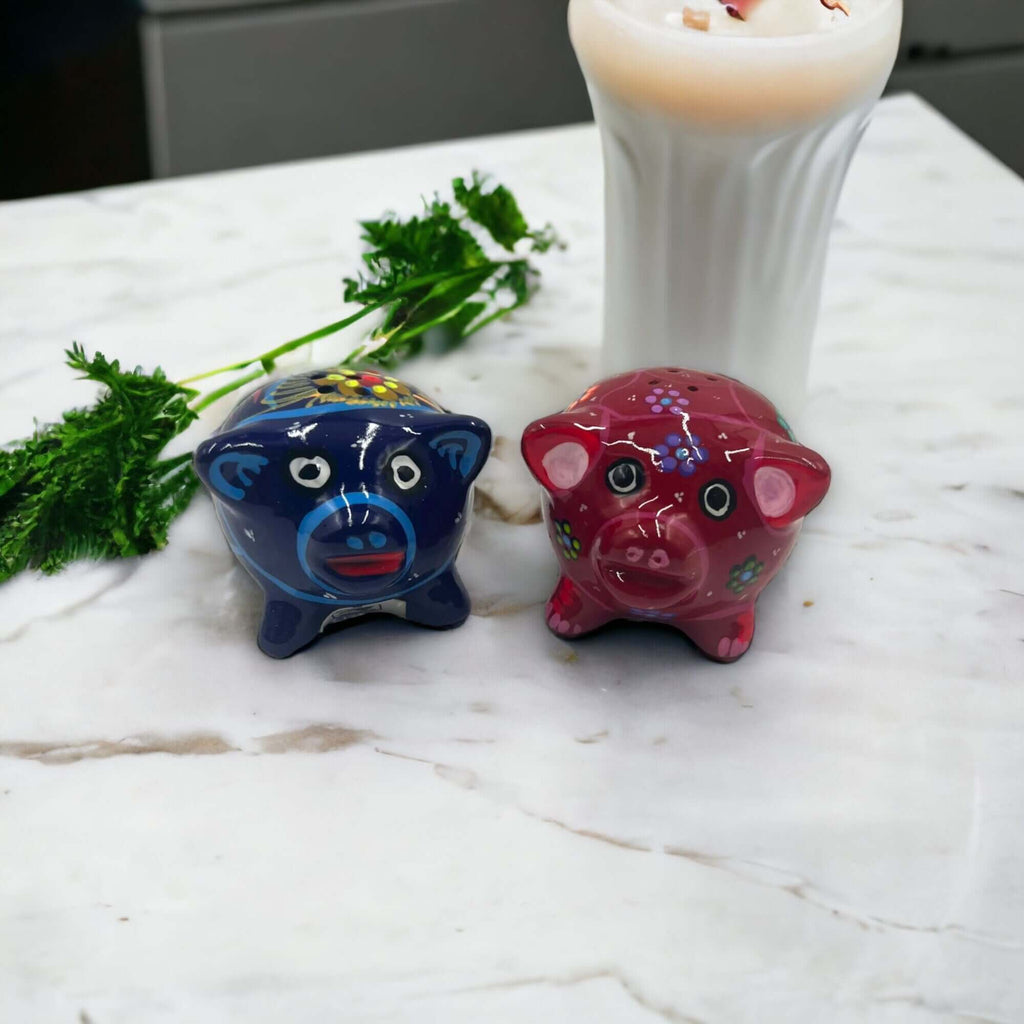 Set of 2 Pig Salt and Pepper Shakers | Hand-Painted Mexican Pottery