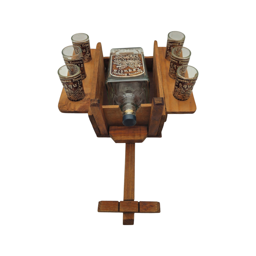 Handblown Mexican Decanter Set | Rustic Wooden Wagon Display
