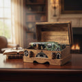 Handblown Mexican Revolver Decanter Set | Wooden Chest Display