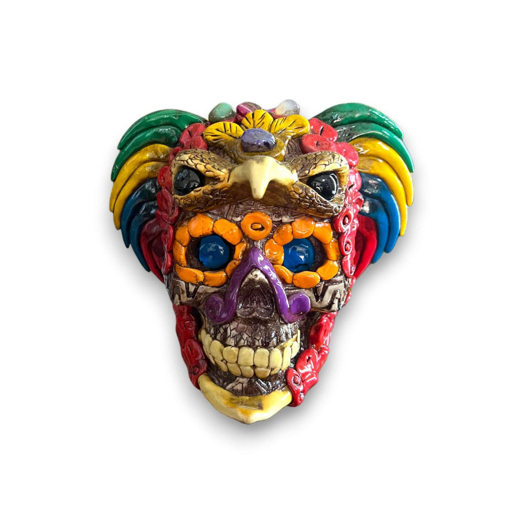 Handmade Aztec Warrior Skull Statue | Cultural Art