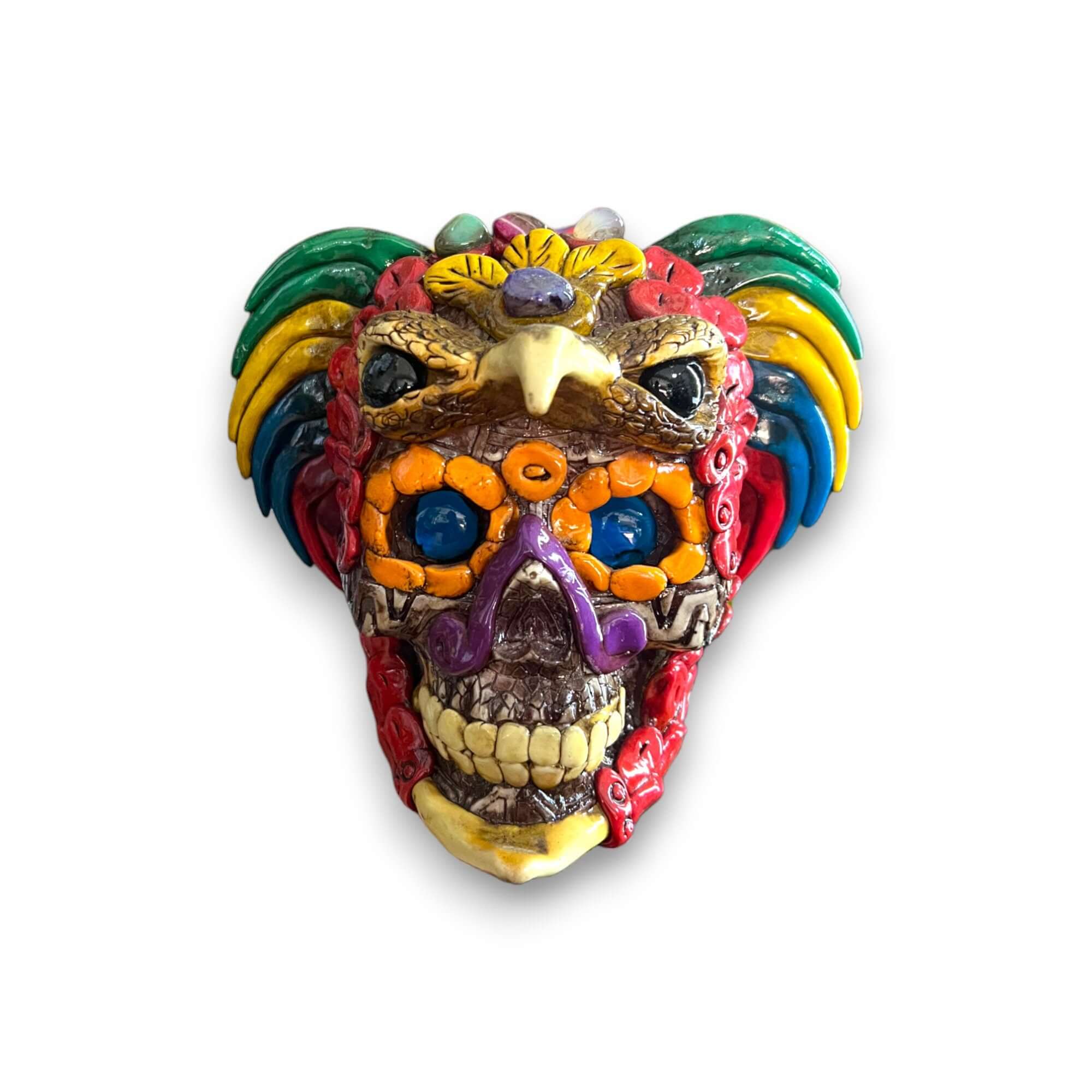 Handmade Aztec Warrior Skull Statue | Cultural Art
