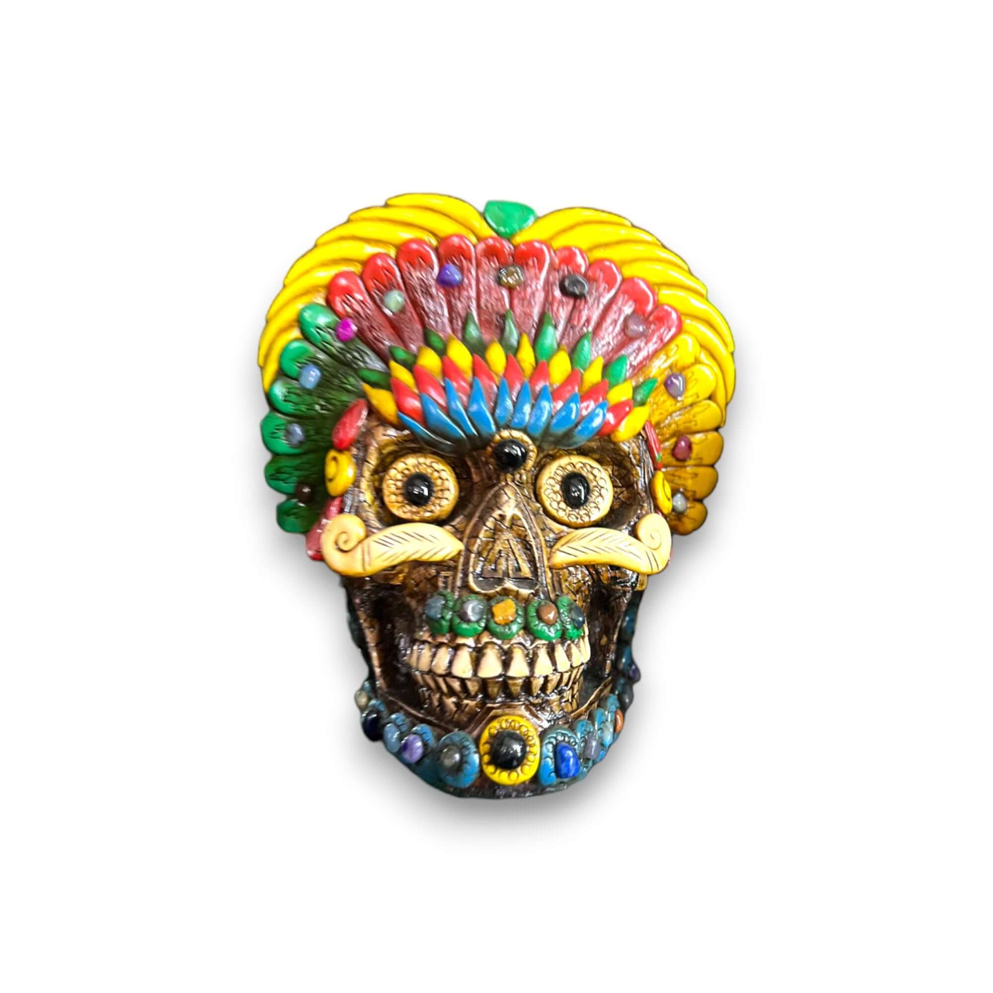 Handmade Aztec Warrior Skull Statue | Cultural Art