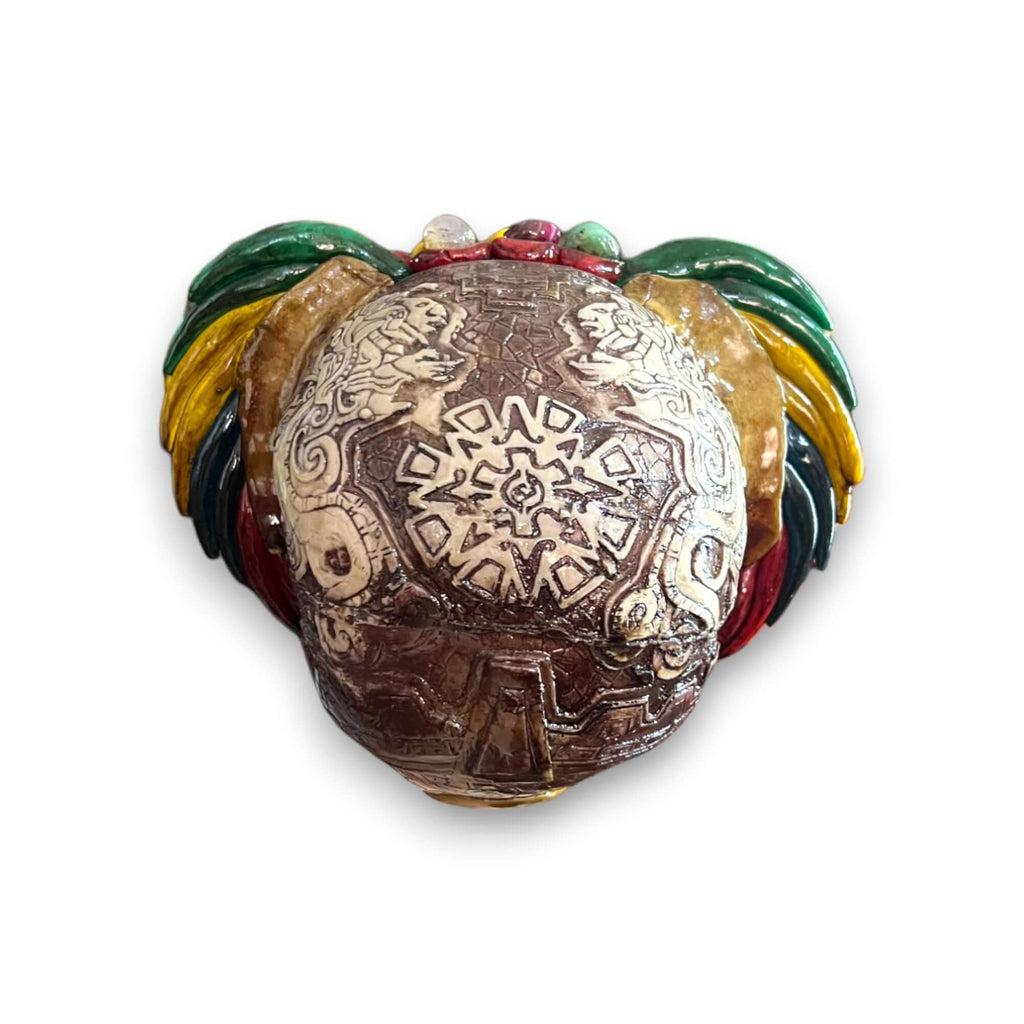 Handmade Aztec Warrior Skull Statue | Cultural Art
