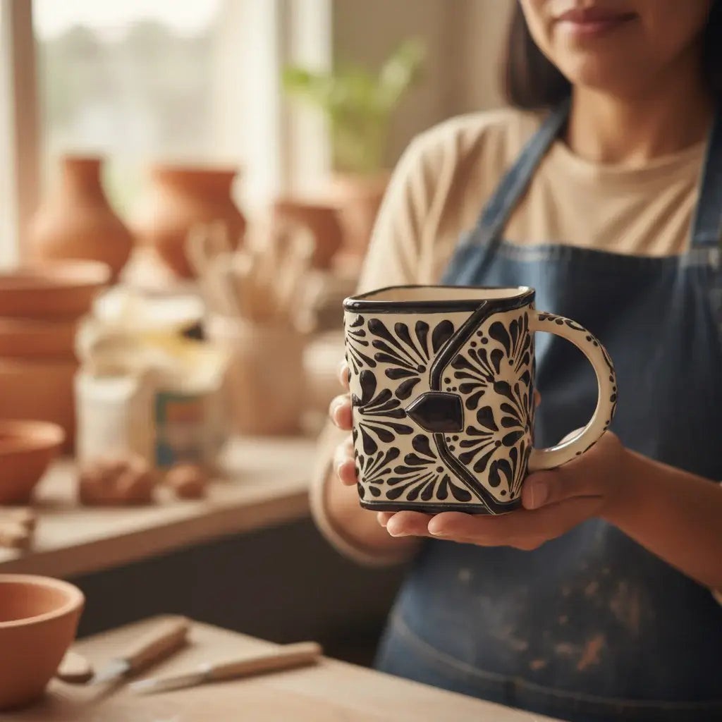 Brown & White Talavera Purse Planter | Handmade Pot