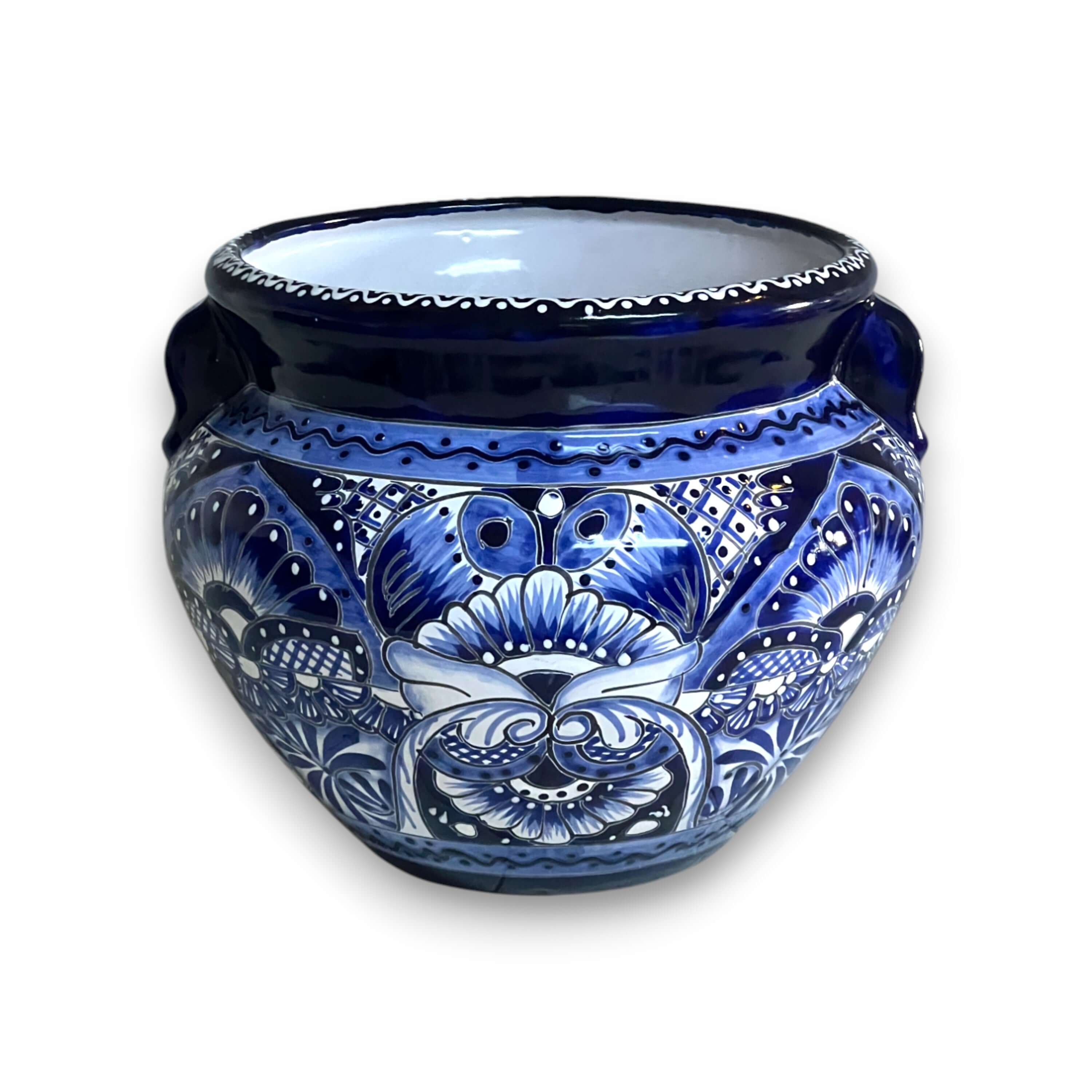 Handmade Talavera Planter | Blue & White Flower Pot